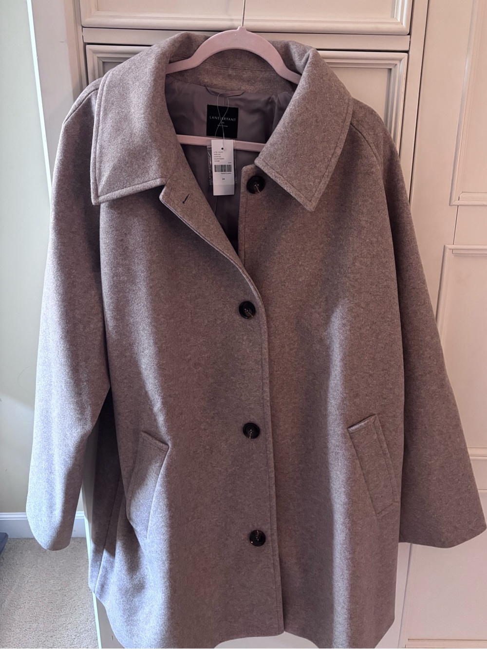 Lane Bryant Taupe Single-Breasted Wool-Blend Pea Coat